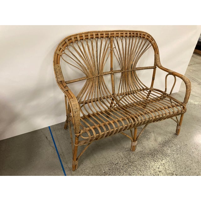 Vintage Rattan Settee, in the Manner of Paul Frankel Chairish