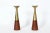 Pair of Tony Paul for Westwood Chadwick Brass & Walnut Candlesticks. Featuring tapered solid Walnut forms, impressed...