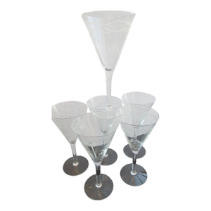 Set of 6 Vintage 1950's Hand Etched Wine Glasses, European, Mint Condition