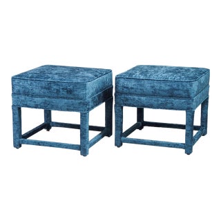 Pair Mid Century Parsons Stools With New Upholstery For Sale