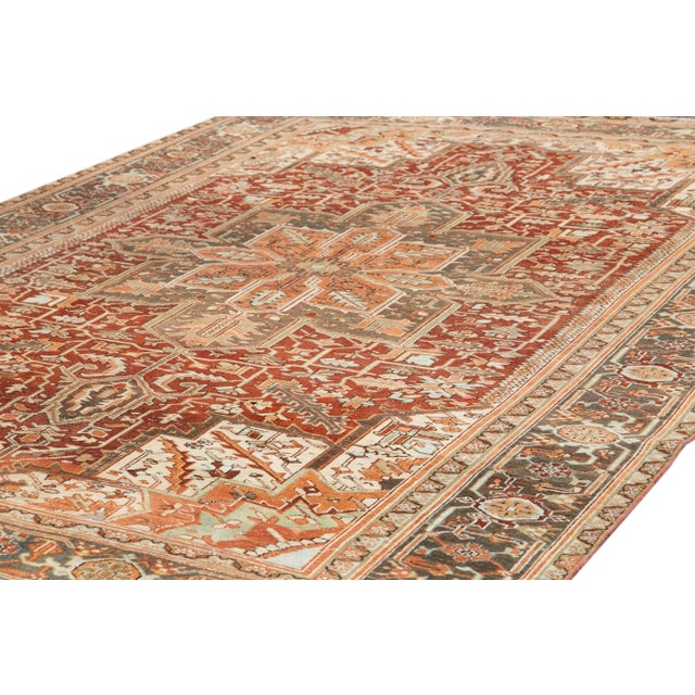 1920s Antique Persian Heriz Handmade Medallion Red Wool Rug For Sale - Image 5 of 10