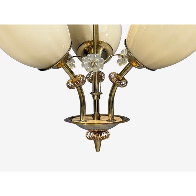 Itsu, Finnish Modern, Snowflake Chandelier, Brass, Glass, Finland, 1950s For Sale - Image 9 of 15