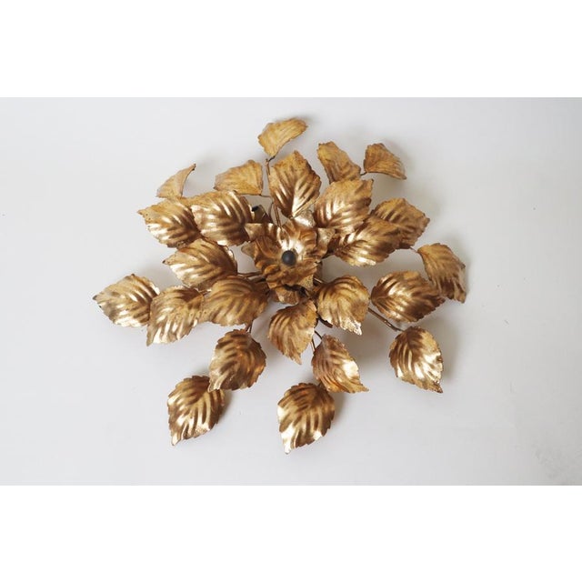 1980s Vintage Gilt Leaves Flush Mount Light Fixture, 1980s For Sale - Image 5 of 13