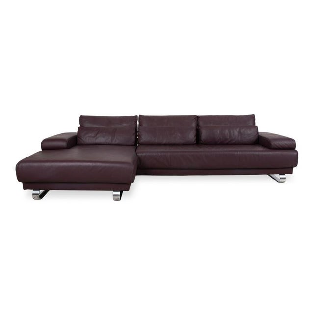Leather Chrome Harry Corner Sofa in Bordeaux Aubergine with Manual Function from Ewald Schillig For Sale - Image 17 of 18