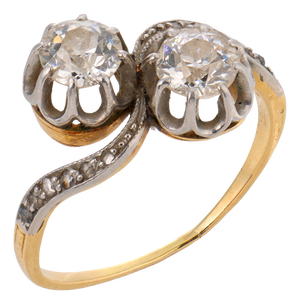 1910s Edwardian Diamond 18k Yellow Gold Toi Et Moi Ring, Size 5.75