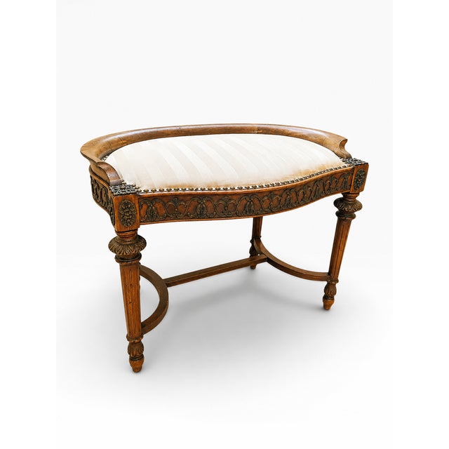 Antique Irish Carved Dressing Table Stool With Upholstered Seat For Sale - Image 9 of 10