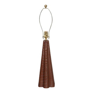 Paul Dupre-Lafon Style Scalloped Brown Alligator Leather Table Lamp, C. 1940s For Sale