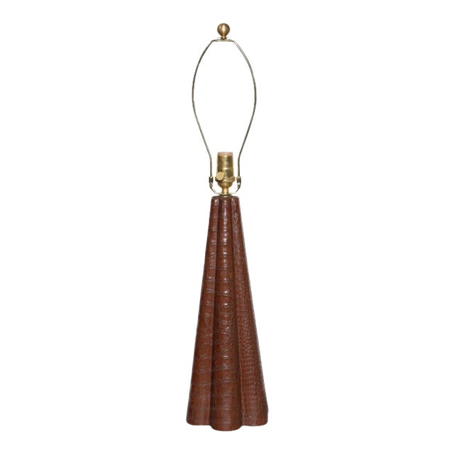 Paul Dupre-Lafon Style Scalloped Brown Alligator Leather Table Lamp, C. 1940s For Sale