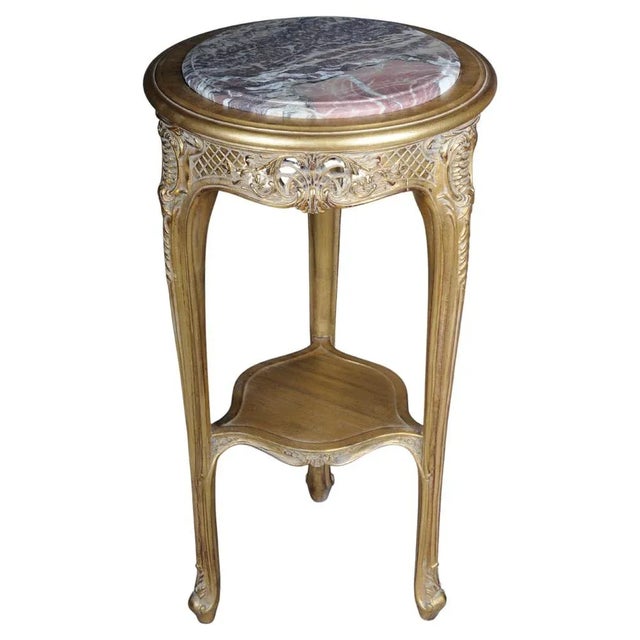 Louis XV Carved Gold Side Table with Marble Top For Sale - Image 13 of 13
