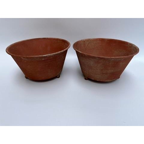 Farmhouse Small Terra Cotta Style Tole Footed Bowls a Pair For Sale - Image 3 of 8