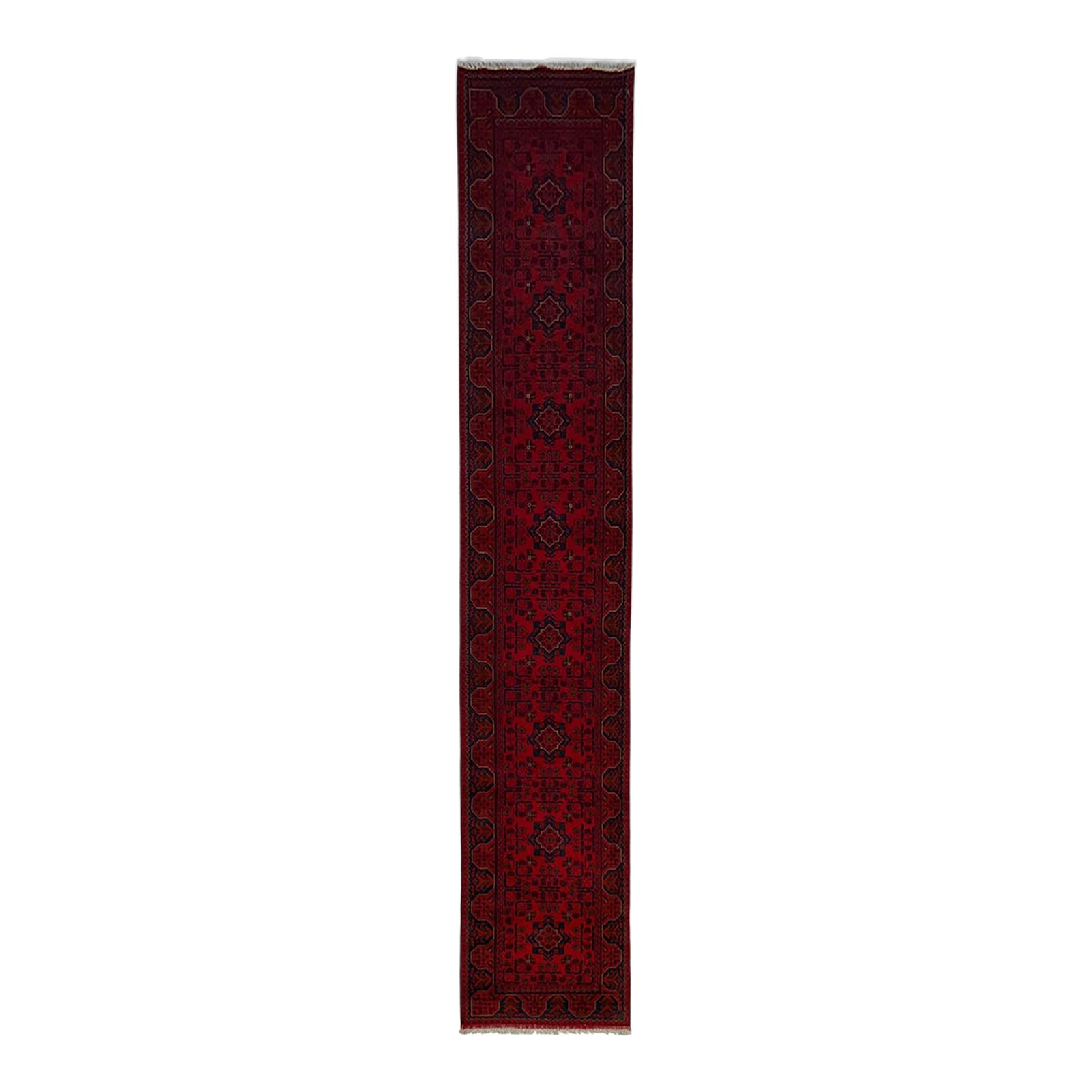 Red and Navy Tribal Geometric Runner Rug, 2'9