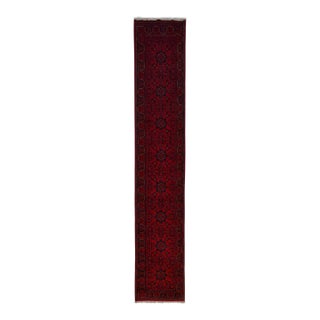 Red and Navy Tribal Geometric Runner Rug, 2'9" X 15'6" For Sale