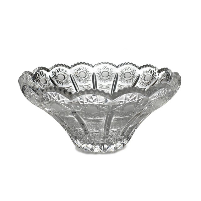 Stunning Bohemian Queen Lace pattern crystal cut bowl. The bowl features the Queen Lace design with hob stars and saw...