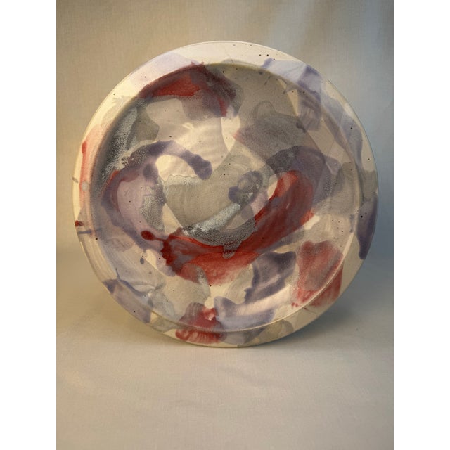 Organic Modern Studio Art Pottery Decorative Plate, Lavender, Smoky Gray, Burgundy Red For Sale - Image 4 of 10
