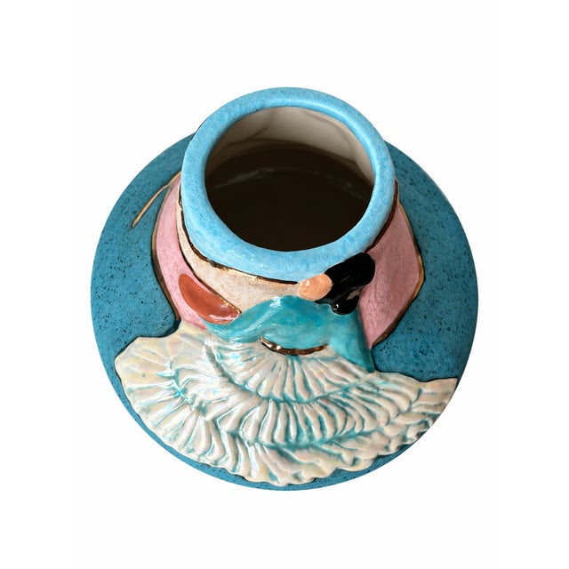 Ceramic Vintage Southwestern Turquoise Ceramic Vase With Sculpted Woman and Iridescent Skirt For Sale - Image 7 of 13