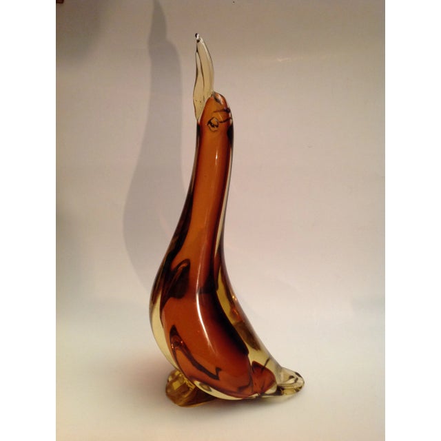 Mid-Century Modern 1950s Tall Sommerso Glass Caramel to Clear Penguin For Sale - Image 3 of 13