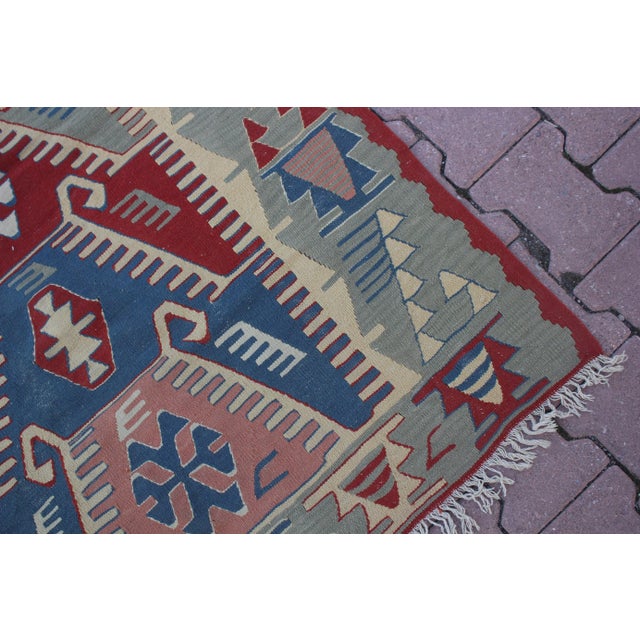 1990s Scandinavian Red Geometric Kelim Rug For Sale - Image 10 of 13