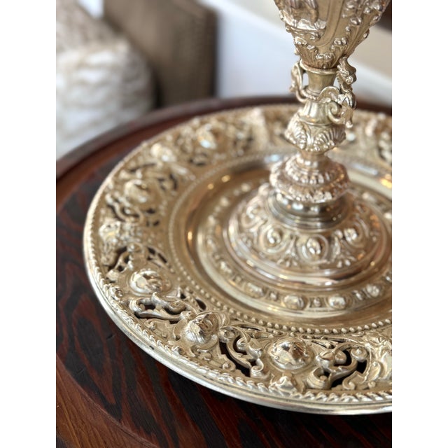 Early 20th Century Monumental Silvered Metal Figural Ewer & Underplate With Classical Relief Decoration For Sale - Image 5 of 11