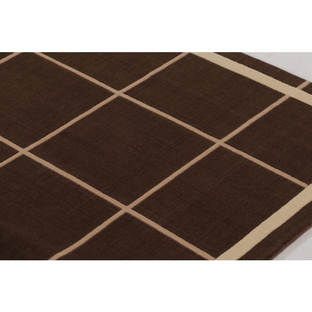 Contemporary Rug & Kilim’s Modern Rug, Chocolate Brown & Beige Geometric Grid For Sale - Image 3 of 8