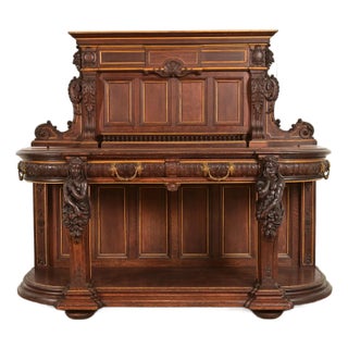R. J. Horner Renaissance Revival Ornate Carved Oak Sideboard or Bar Cabinet, Circa 1880s For Sale