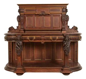 R. J. Horner Renaissance Revival Ornate Carved Oak Sideboard or Bar Cabinet, Circa 1880s