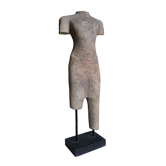 Reclaimed Khmer Torso Sculpture, Hand-Carved Sandstone, Thailand, 1930 From the Collection of Vicente Wolf For Sale - Image 10 of 12