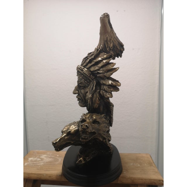 Indian Chief Statue in Brass & Wood, 1970s For Sale - Image 15 of 18