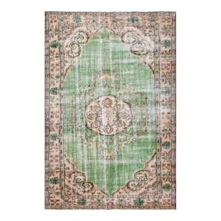 1970s Vintage Turkish Handmade Wool Cotton Green Area Rug For Sale