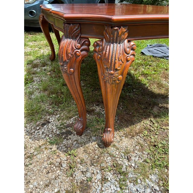 Vintage French Provincial Louis XV Solid Cherry Parquetry Extension Dining Table For Sale In Greenville, SC - Image 6 of 12