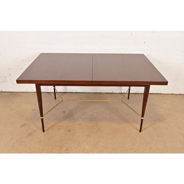 Wood Paul McCobb for Directional Mahogany and Brass Extension Dining Table, Newly Refinished For Sale - Image 7 of 15