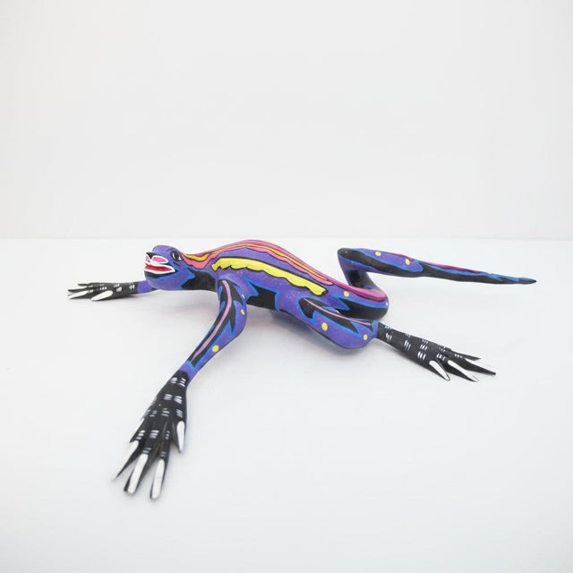 Purple Oaxacan Alebrije Lizard Colorful Mexican Folk Art Wood Carving Figure Sculpture For Sale - Image 8 of 9