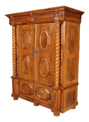 Antique Baroque Cabinet in Walnut with Corkscrew Columns, 1690