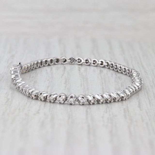 2010s 0.80ctw Diamond Tennis Bracelet 10k White Gold 6.75" 3mm For Sale - Image 5 of 8
