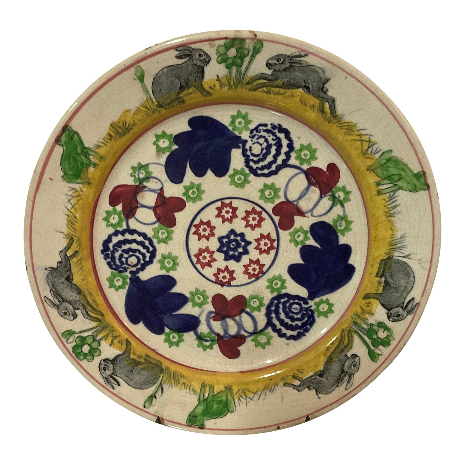Late 19th Century Stick Spatter Sponge Ware Rabbit With Frogs Plate ...