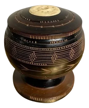 Whaler Made Bone and Ebonized Wood Round Lidded Box, circa 1850