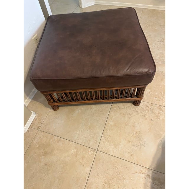 This piece is known as a Nantucket Rattan Ottoman, often associated with "Presidents Stick Reed" or "Stick Rattan"...