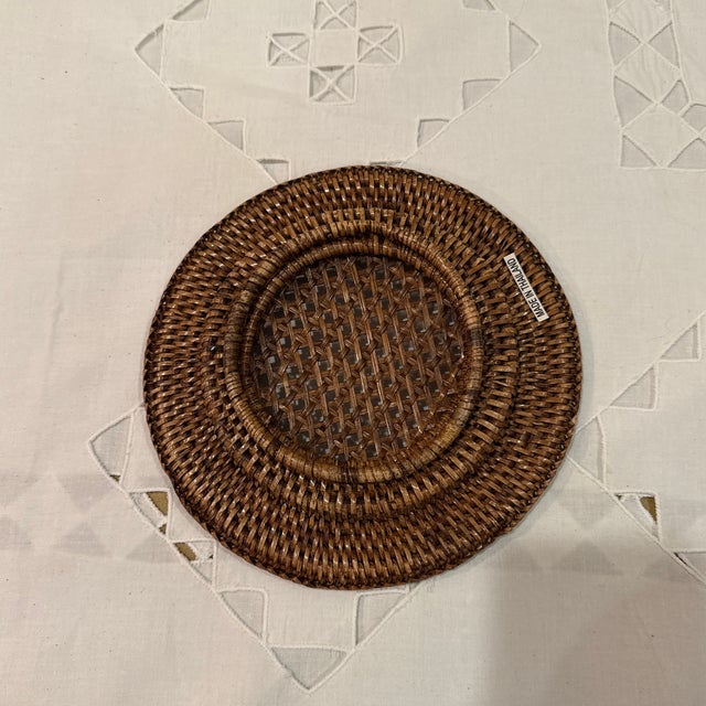 Wood Vintage Charger Rattan Charger Plates- Set of 8 For Sale - Image 7 of 9