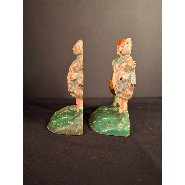 Antique Hubley 332 Cast Iron Kissing Dutch Kids Bookends Pair Original Paint 1920s For Sale - Image 12 of 17