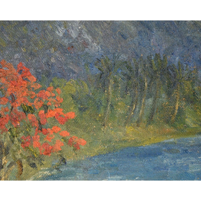 Wood Hildegarde Hamilton by Island Mountains and Boats by the Coast, Mid 20th Century Landscape For Sale - Image 7 of 11