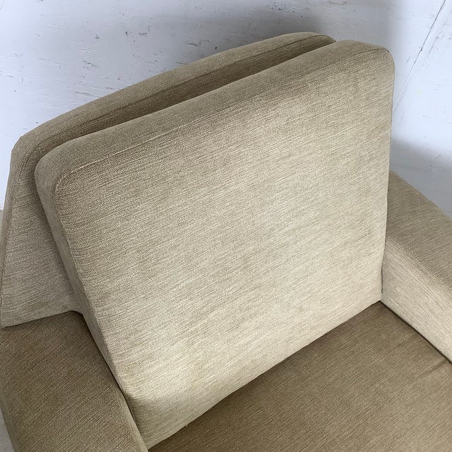 Mid 20th Century Scandinavian Modern Lounge Chair and Ottoman — Faceted Back, Walnut Legs, Recently Reupholstered, 1960s For Sale - Image 5 of 16