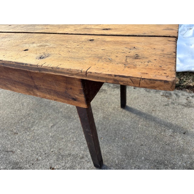 Late 19th Century French Country Large Plank Pine Farmhouse Table For Sale - Image 11 of 18