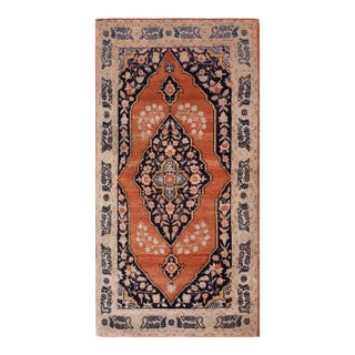 1890s Red Medallion Rustic Antique Persian Tabriz Rug 2'2" X 4'0" Knotted Wool Carpet For Sale