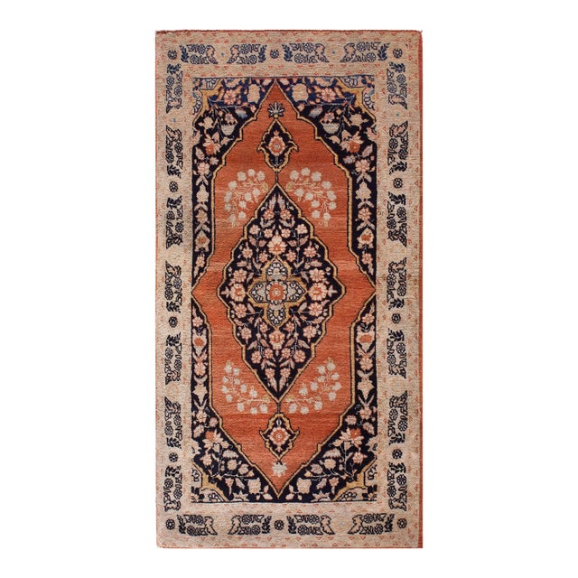 1890s Red Medallion Rustic Antique Persian Tabriz Rug 2'2" X 4'0" Knotted Wool Carpet For Sale