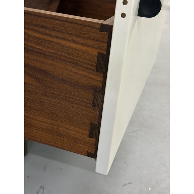 American BDDW Lake Credenza White Lacquer Ebonized Hardware Walnut Interiors, Attributed For Sale - Image 3 of 18