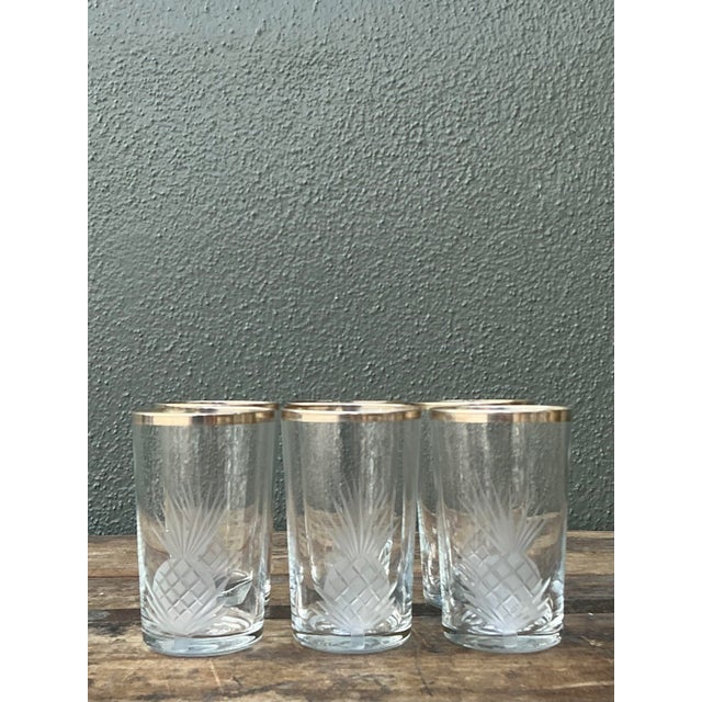 Mid-Century Modern Vintage Etched Pineapple Glasses - Set of 6 For Sale - Image 3 of 12