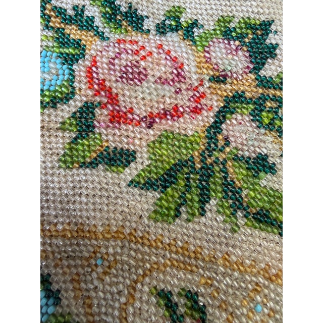 Victorian Antique Micro Beaded Floral Drawstring Purse For Sale - Image 3 of 18