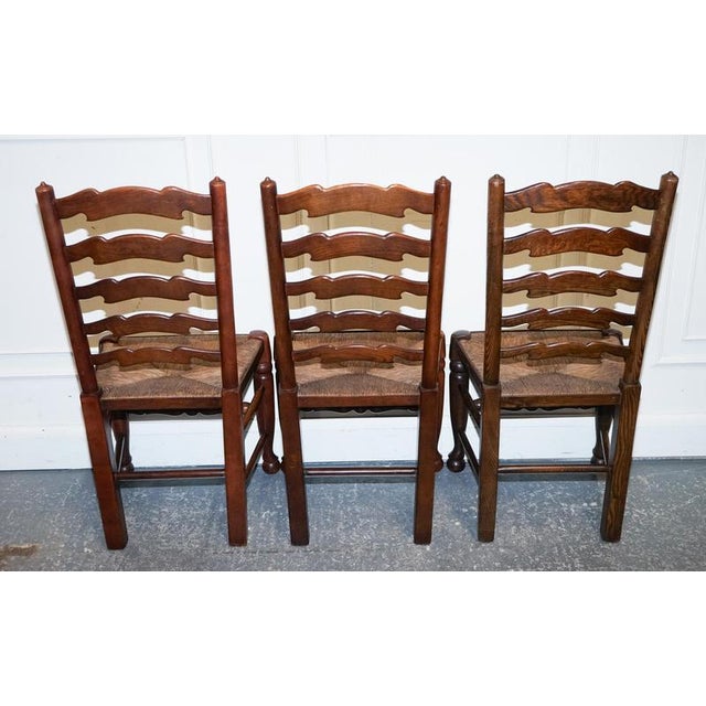 Antique English Rush Seat Ladderback Dining Chairs, 1910s, Set of 6 For Sale - Image 4 of 18