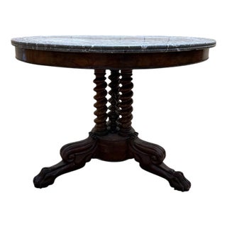 Empire Round Tripod Pedestal Table with Claw Feet in Mahogany and Marble For Sale