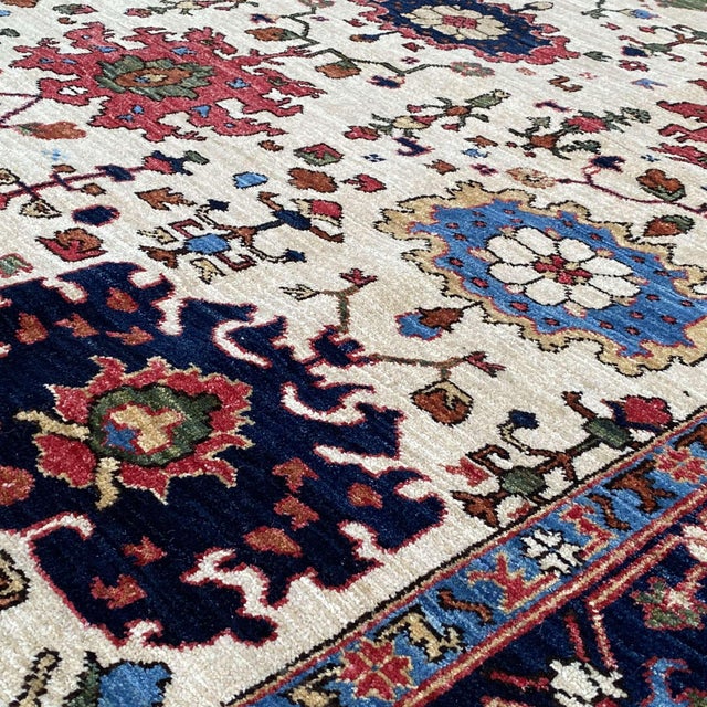 Textile Fine Ivory Persian Serapi Hand-Knotted Wool Rug - 6'1" X 9'1" For Sale - Image 7 of 18