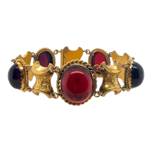 Early Victorian Pinchbeck Gold & Cabochon Garnet Paste Link Bracelet